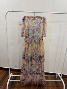 Sunshine Floral Printed Mesh Maxi Dress