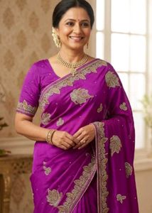 Elegant Purple Embroidered Silk Saree