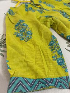 Vibrant Yellow Kurta with Blue Floral Print