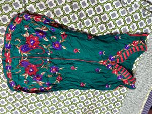 Emerald Green Floral Embroidered Tunic Short Kurti