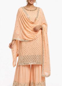 Peach Embroidered Kurta Set with Sharara