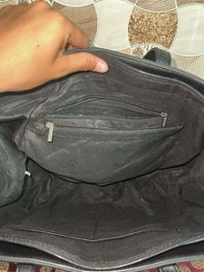Chic Black Faux Leather Tote Bag with Pouch