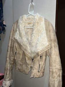 SALE Faux Suede Sherpa Lined Biker Jacket