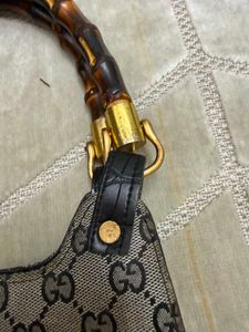 Gucci Bamboo Handle Monogram Shoulder Bag