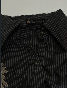y2k Chic Striped Embroidered Button-Up Shirt