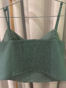 Green Button-Up Linen Crop Top
