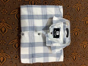 Men's Blue &amp; White Plaid Shirt