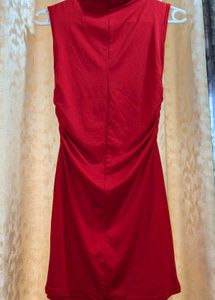 New Red Ruched Mock Neck Dress