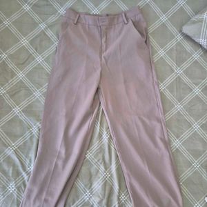 Beige High-Waisted Straight Leg Formal Trousers