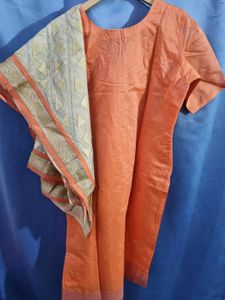 Orange Kurta Set with Embellishments