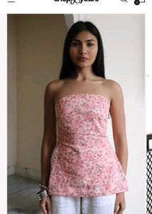 PEACH FLORAL STRAPLESS TOP