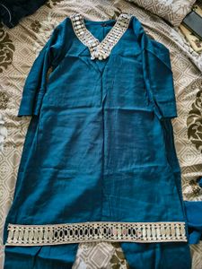 Teal Mirror Work Kurta set