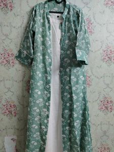 Green Floral Print Gown with Shrug