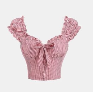 Gingham Print Sweetheart Neck Crop Top