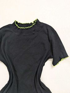 Fitted Black Top with Neon Trim