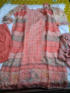 Designer Peach Kurta Set with Dupatta