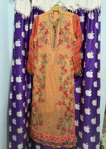 Embroidered Orange Kurti with pant