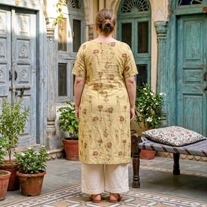 Yellow Floral Print Kurta with Palazzo Pants