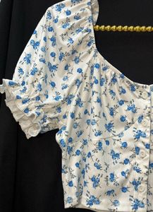 Floral Puff Sleeve Cropped Top