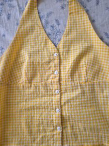 Halter neck cute yellow gingham pattern top