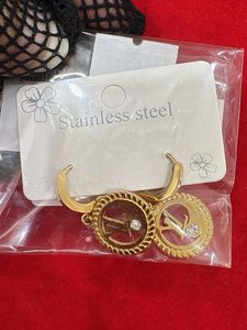 Gold Tone Hoop Earrings with Crystal Accent
