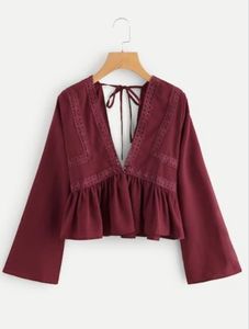 Maroon Bell Sleeve Peplum Top