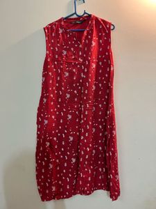 Red Floral Sleeveless Kurti