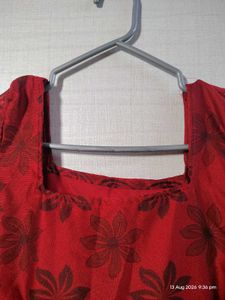 Red Floral 3 Tiered Dress, Square neck.