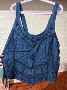 Boho Embroidered Teal Tank Top