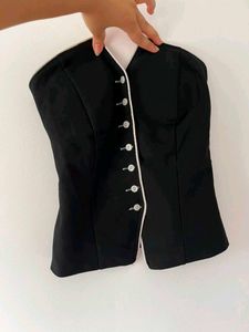 Black Corset Style Top with White Trim