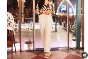 stylish wide leg white trouser or pant with a prin