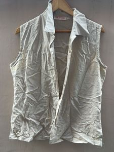 Embroidered Sleeveless Button-Up Shirt