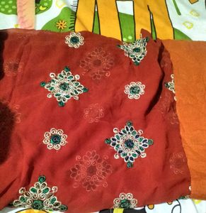 Embroidered Red Saree