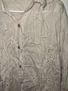 Embroidered Beige Linen Shirt