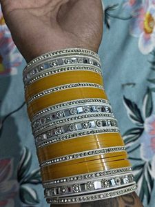 Yellow Chura Bangles with Rhinestones