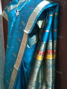 GentlyUsed TealBlue DharmavarmPattuSaree+Meen