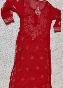 Red Embroidered Kurta