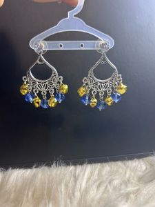 Bohemian Blue Bead &amp; Bell Dangle Earrings