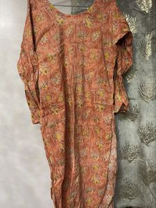 Orange Printed Kurta with Embroidery