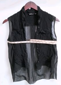 Black Sheer Button-Down Top