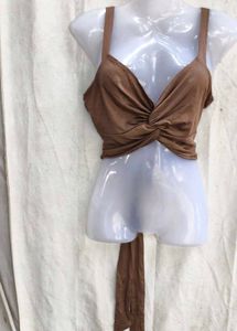 84209. Brown Twist Front Crop Top