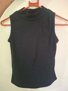 Black Ribbed Mock Neck Tank