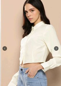 Cream Cropped Collared Shirt