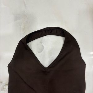 Brown Halter Neck Crop Top