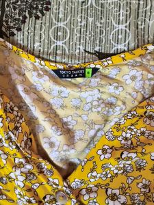 Yellow Floral Print Button-Up Top