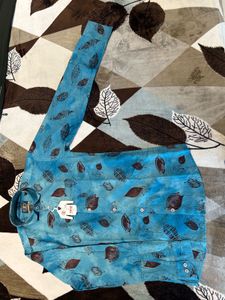 Men's Blue Leaf Print Casual Shirt