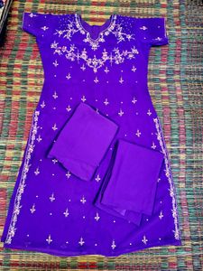 Embroidered Purple Kurta Set