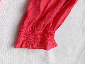 Coral Textured V-Neck Top