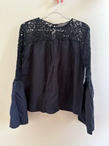 Navy Lace Sleeve Top