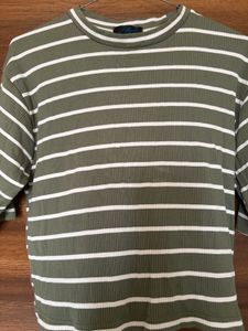 Green &amp; White Striped 3/4 Sleeve Top